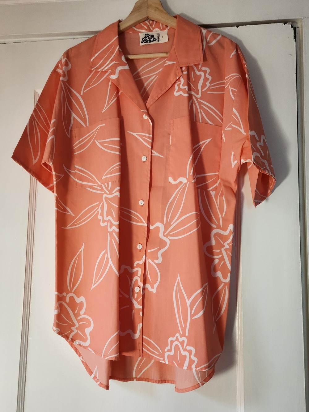 Vtg Hilo Hattie Peach Short-Sleeve Hawaiian Shirt
